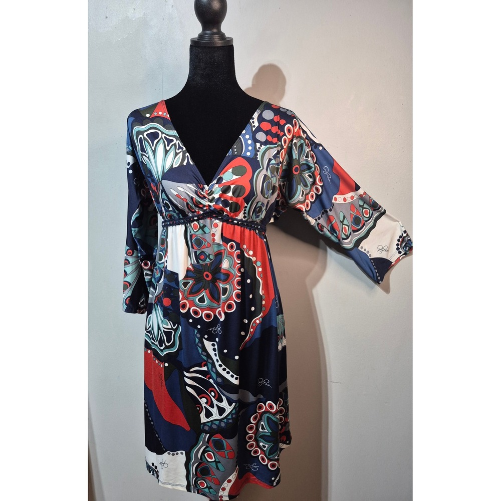 Baby Phat Jean Co Womens Psychedelic Paisley Empire Waist V-Neck Dress Medium